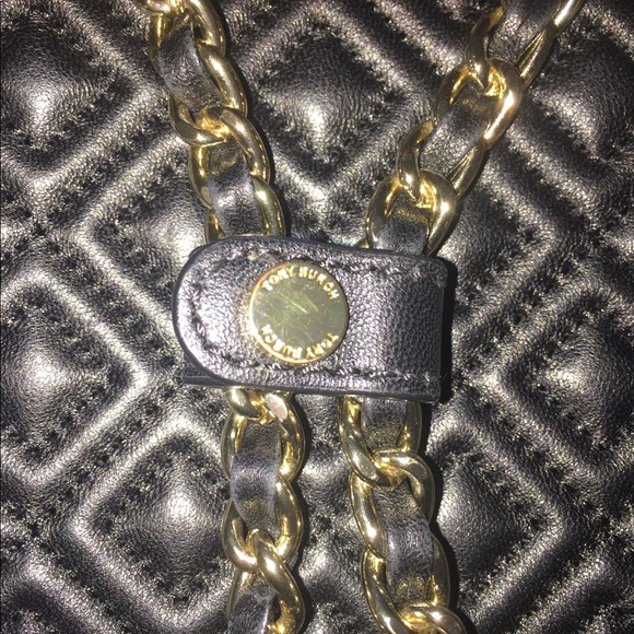 Tory Burch Black Quilted Leather Drawstring Backpack